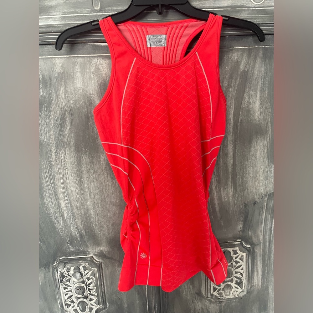 Athleta Finish Fast Line Neon Coral‎ Tank Seamless Reflective Seams Womens Sz S